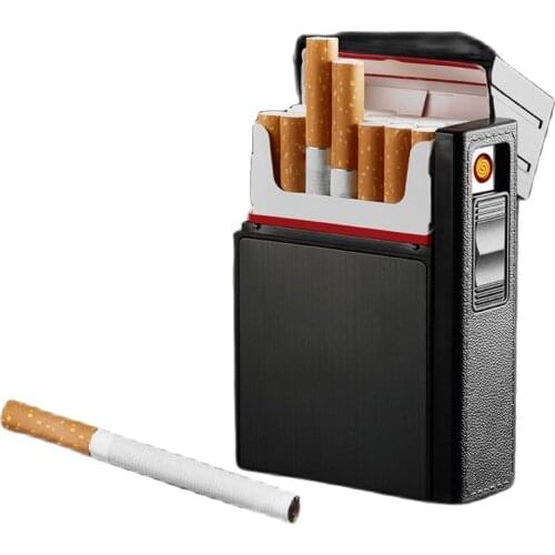 Portable focus 20 Hard Plastics & Aluminum cigarettes box case with lighter,creative mens removable USB charging lighter
