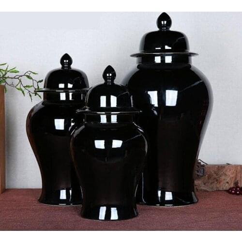 Jingdezhen Black Ceramic temple Jar Handmade Vase With Cover Storage pot Hotel Decoration Living Room Furnishings porcelain jar