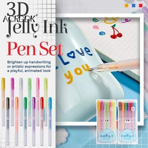 6Pcs 3D Glossy Jelly Ink Pen Waterproof Fade-proof for DIY Album Card Scrapbooks Writing Drawing FL