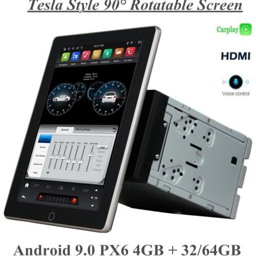 IPS PX6 Vertical Automatic Rotation Screen Universal Android 9.0 Car DVD Player Radio GPS Bluetooth WIFI CarPlay & Android Auto