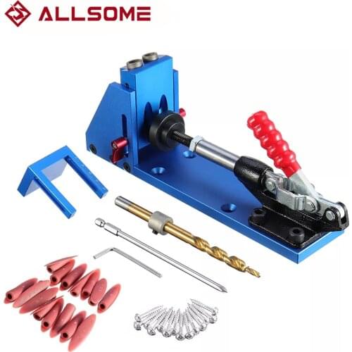 ALLSOME Pocket Hole Jig Kit Dowel Drill Screw Kit All-In-One Aluminum System Set Jig Wood Woodwork Guides Joint Angle Tool