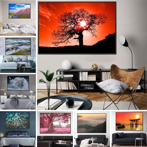 Hd Prints Mount Fuji Canvas Painting Wall Art Seasonal Forest Landscape Poster Home Decor Living Room Modular Pictures Framework