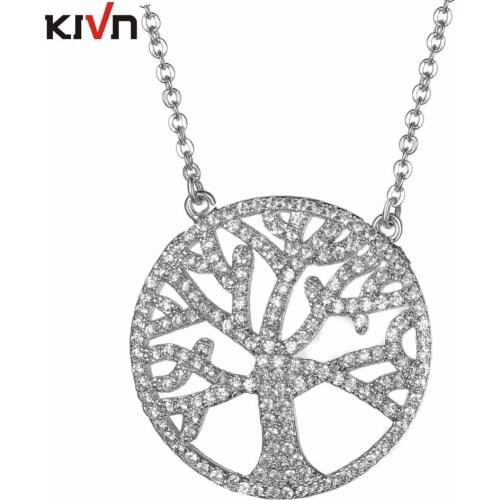 KIVN Fashion Jewelry Celtic Family Life Tree Pave CZ Cubic Zirconia Womens Girls Wedding Bridal Pendant Necklaces Birthday Gifts
