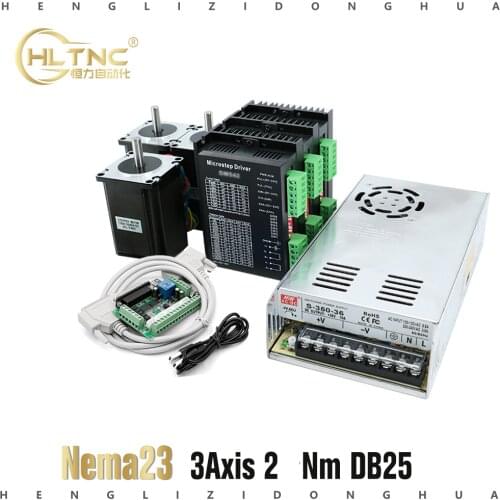 3 Axis CNC Router motor Kit:3pcs Nema23 2NM 255 Oz-in stepper motor TB6600 driver +db25 interface board + 350W 36V power supply