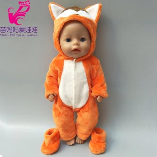 40cm Doll Clothes for 38cm Bebe Doll Clothes Pants Cute Cartoon Fox Set for 17" Doll Fur Jumpsuit Set