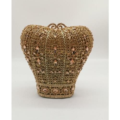 Small Crown Shape Women Golden Crystal Clutch Evening Purses and Handbags Bridal Minaudiere Handbag For Wedding Party Clutch Bag
