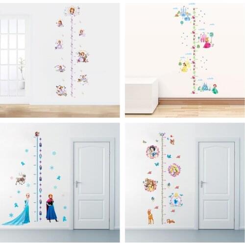 Cartoon Frozen Elsa Anna Height Measure Wall Stickers For Kids Rooms Disney Princess Mickey Minnie Growth Chart School Decals