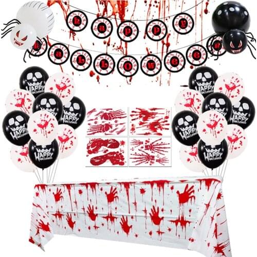 Halloween Bloody Eye Footprint Balloon Set Banner Scary Ghost Tablecloth Home Party Window Wall Festival Decoration