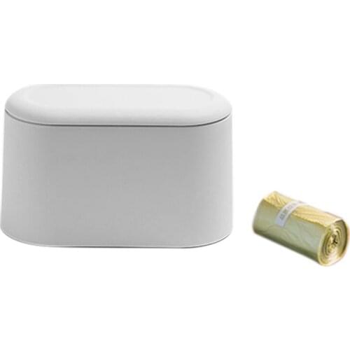 Mini Desktop Trash Can, with Lid, Small Living Room Office Waste Paper Basket,Multifunctional Home Trash Can, White