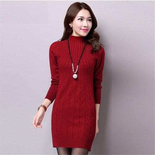 2019 New knitted Sweater Autumn Winter Fashion Knit Pullover Sweater Dresses High-Neck Long-Sleeved Warm Sweater Dress Vestidos