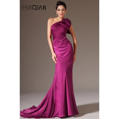 New Stylish One Shoulder Evening Gown,Plum Mermaid Evening Dresses with Shoulder Bow