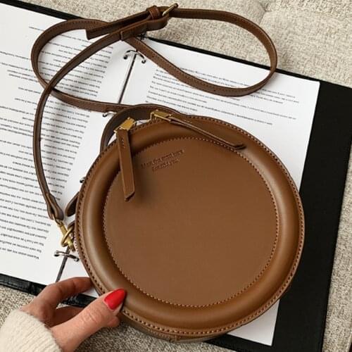 Solid Color Round PU Leather Shoulder Crossbody Bags For Women 2021 Womens Designer Small Handbag Female Travel Zipper Bag