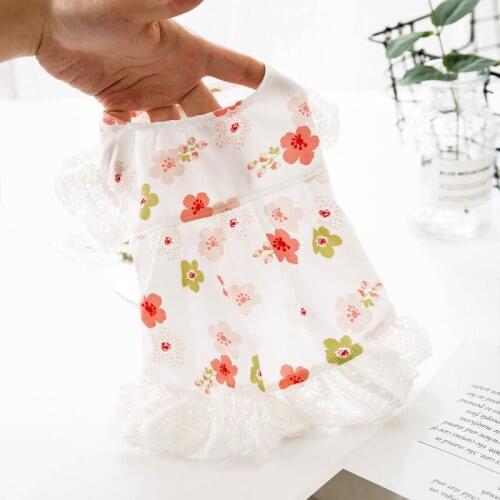 Flower Dress Dog Clothes Skirt Dogs Clothing Pet Outfits Cute Spring Summer Breathable Yorkies Print White Girl Ropa Para Perro