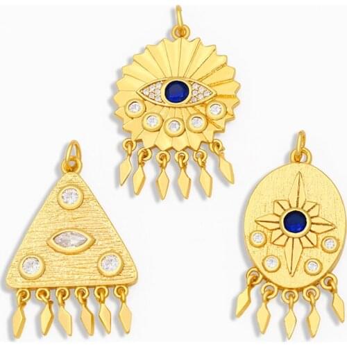 OCESRIO Vintage Blue Evil Eye Necklace Charms for Jewelry Making Gold Coin Polished Pendant Charms for Jewelry Wholesale pdta229
