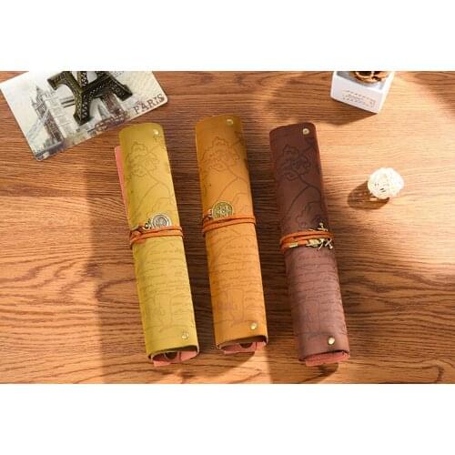 Retro pirate Leather embossing rolls Pencil Case pen curtain for student Storage office school supplies