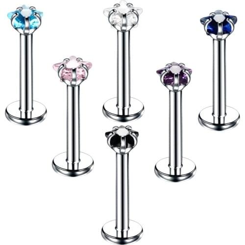 Stainless Steel Star Crystal Labret Lip Ring Tragus Helix Earring Stud Piercing