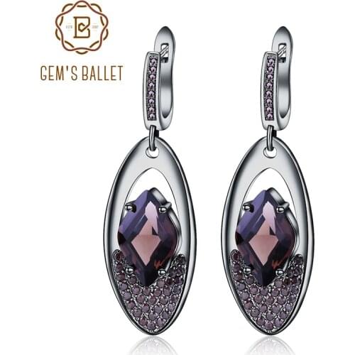GEMS BALLET New Natural Smoky Quartz Gemstone Earrings 925 Sterling Sliver Vintage Gothic Drop Earrings For Women Fine Jewelry