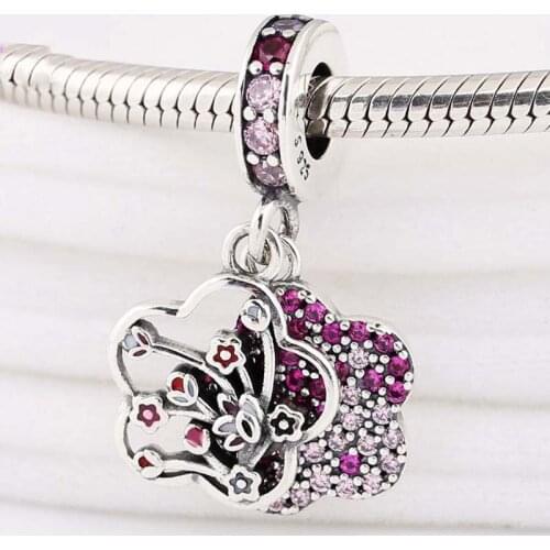Original Peach Blossom Love In Full Bloom With Crystal Pendant Bead Fit 925 Sterling Silver Charm Bracelet Diy Jewelry