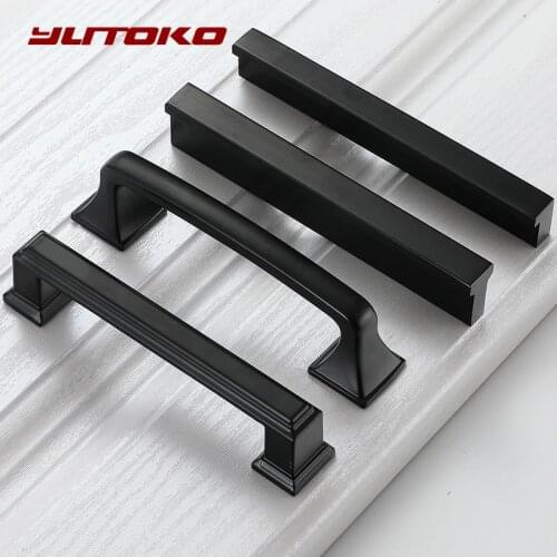 YUTOKO Modern Black Cabinet Handle Square Furniture Hardware Stainless Steel Kitchen Door Knobs Cupboard Wardrobe Drawer Pulls