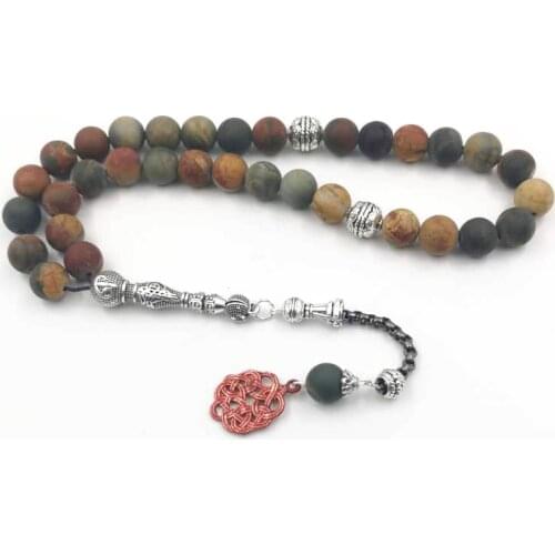 Tasbih Natural Jasper Red Picasso stone 33 beads bracelet muslim accessories Eid ADHA on hand islamic turkish jewelry