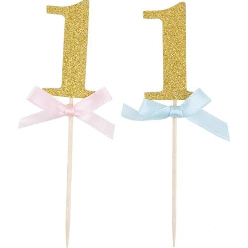 10PCS First Birthday Cupcake Toppers 1st Party Decorations Boy Girl I AM ONE Year Gold 1 Anniversary Paper Supplies