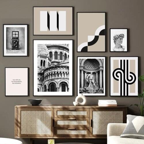 Vintage Camera Paris Church Trevi Fountain Sculpture Nordic Poster Wall Art Print Canvas Painting Decor Pictures For Living Room