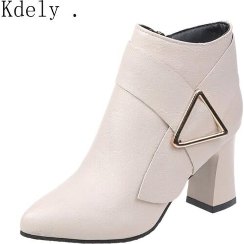 Women high heels dress Ankle Martin boots shoes women pointed platform zipper Winter warm Snow boots woman Booties muje