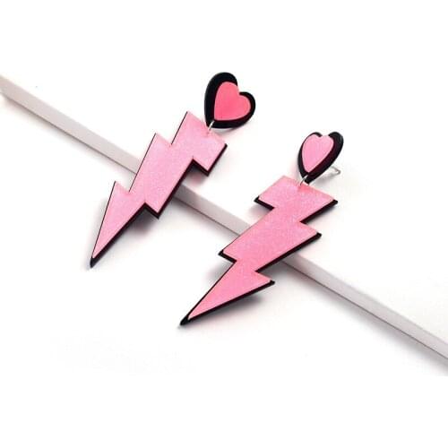 2021 New Cute Sweet Pendientes Rayo Earrings for Women Cool Hot Pink Acrylic Long CD Lightening Lightning Earring Mujer