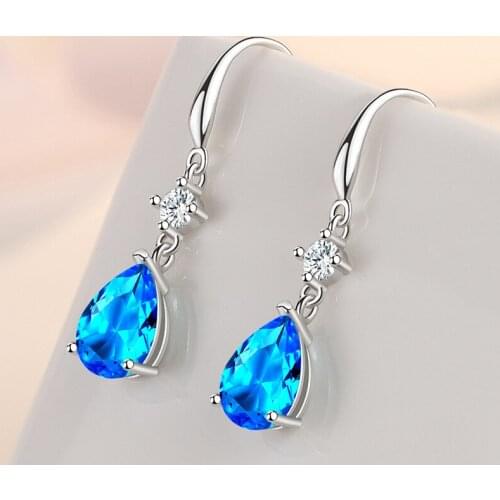925 Sterling Silver Crystal Water Drop Earring For Women Girls Wedding Party Elegant 2021 New Jewelry eh620