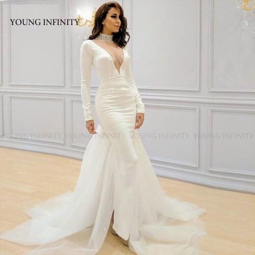 Mermaid High Neck Long Sleeves Arabia Celebrity Muslim Evening Dresses Vestidos Gorgeous Formal Gowns Plus Size Custom Made