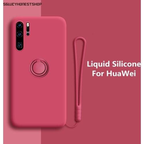 Finger Ring Liquid Silicone Case For Huawei P20 P30 P40 Pro Mate 30 40 Pro Honor 30 Pro 30S Case Magnetic Car Holder Stand Cover