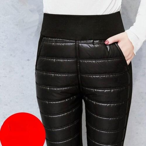 Winter Women Down Cotton Pants Plus Size Trousers Fashion Thick Warm Thermal Female Trousers High Waist Pencil Pants X597