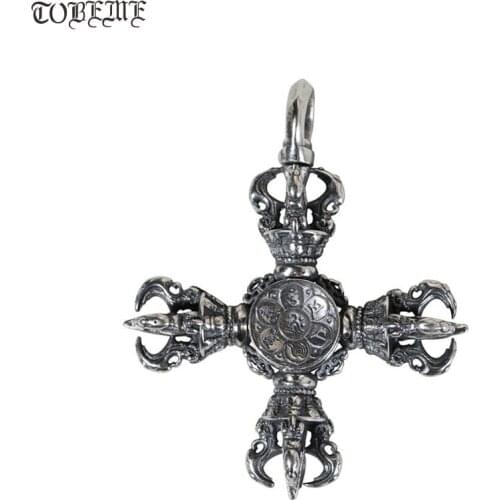 100% 925 Silver Tibetan Six Words Pendant 925 Sterling Tibetan Dorje Pendant Buddhist Vajra Pendant Good Luck Amulet