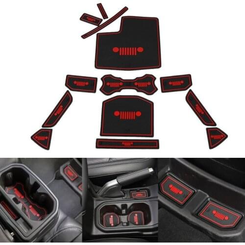 19pcs Interior Mouldings Pads for Jeep Wrangler JL Car Cup Mat Gate Slot Mats Carpets Pads Interior Decoration White / Red