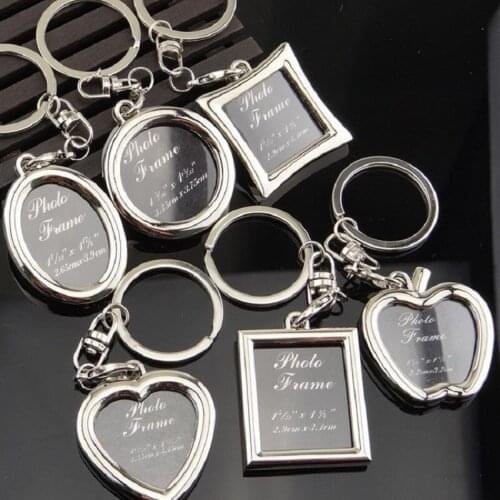 200pcs 6 Designs Couple Heart Round Square Shape Photo Frame Key Chain Photo Keychain Zinc Alloy Key Ring WA2158