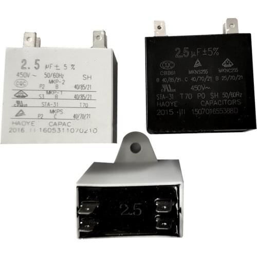 450V Fan Motor Start Capacitor 1uF 1.2uF 1.5uF 2uF 2.5uF 3uF 3.5uF 4.5uF 5uF Rectangle Shaped Capacitor Air Conditioner Parts