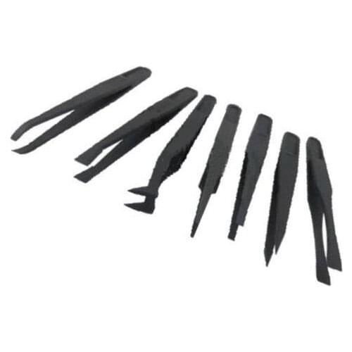 7pcs Anti-static Tweezer Tool Straight Bend Plastic Heat Resistant