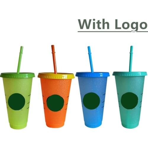 700ml Rainbow Straw Cup With Logo With Lid Coffee Cup Reusable Cups Plastic Tumbler Matte Finish Coffee Mug Dropshipping