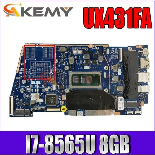 Akemy UX431FA/FN notebook mainboard For ASUS ZenBook UX431FAC UX431FN UX431F X431FA Laptop Motherboard I7-8565U 8GB GM test ok