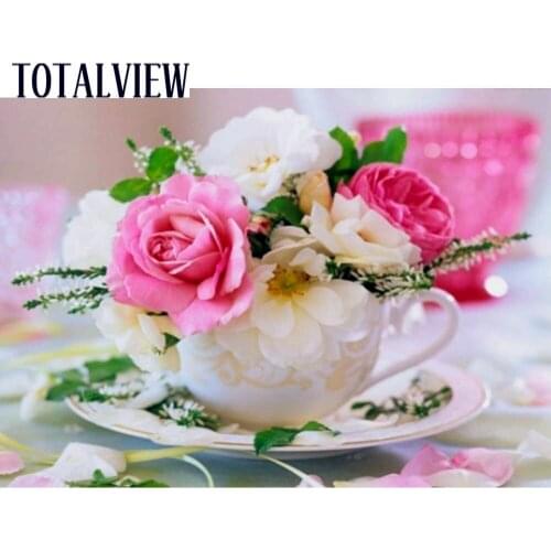 5d New DIY Diamond Painting Flower coffee Cup Cross Stitch Diamond Embroidery Square Drill Full Diamond Home Decoration