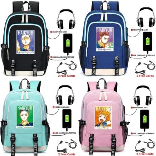 Anime Haikyuu!! Cosplay Cartoon School Bags Large Travel Bookbag USB Charging Laptop Backpack Unisex Students Fashion Gifts
