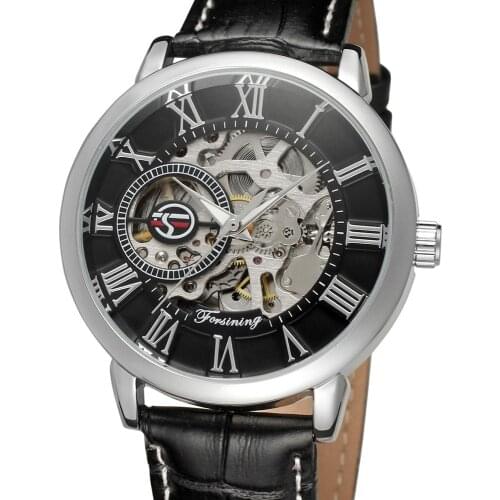 Forsining Fashion 3D Hollow Engraving Design Full Black Skeleton Clock Luminous Hands Mens Mechanical Watches Top Brand Luxury