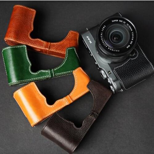 Design for Fujifilm XA7 FUJI X-A7 camera Handmade Genuine Leather Camera case Half Bag Camera Bodysuit