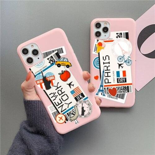 Citiy Paris Moscow New York Travel Tickets Candy Pink Phone Case For iphone 12 11 Pro Max Mini XS 8 7 6 6S Plus X SE 2020 XR
