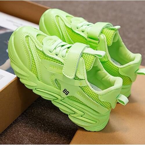 Autumnchildren children mesh breathable neon green white sports shoesboys and girls school sports shoes sports running shoes new