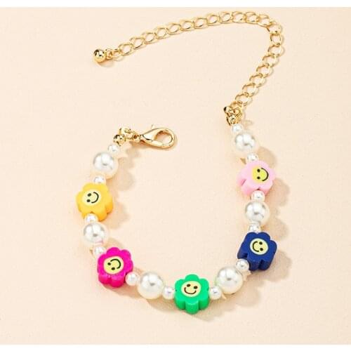 Makersland Children Bracelet for Girls Retro Color Beaded Bracelet Rice Bead Flower Smile Bangle Ins Korean Style Jewelry Gifts