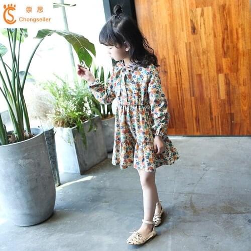 105-160 cm Spring Autumn Kids Dresses For Girls Floral Children Dress Cotton Long Sleeve Girl Dress Children Girls Clothing