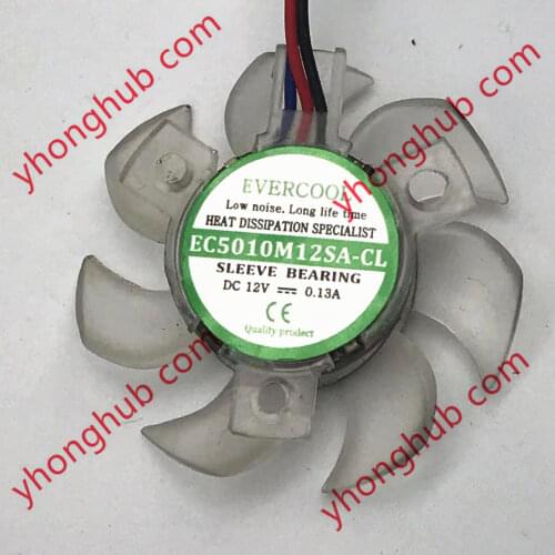 EverCool EC5010M12SA-CL Server Round Cooling Fan DC 12V 0.13A 3-wire
