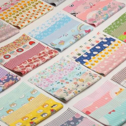 4pcsset Cotton Cartoon Twill Fabric Floral Animal Plaid Stripe Printed For Sewing Accessories Needlework Patchwork Material 19c