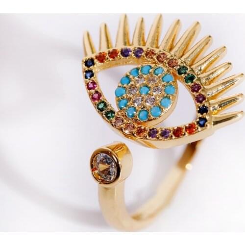 Classic Corful CZ Evil Eye Gold Mens Punk Adjustable Gold Color Ring Jewelry Aneis Feminino